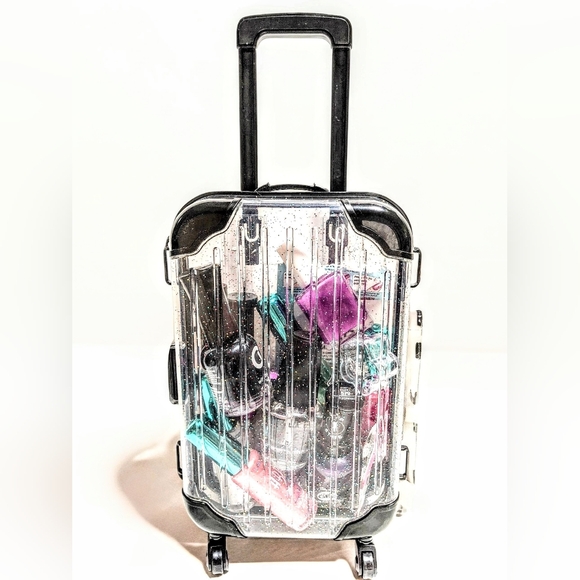 Nwt Trader Joe's Micro Zip Red Tote + Clear Glitter Rolling Suitcase Luggage Set - Picture 4 of 6